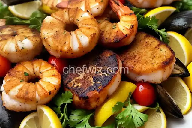 Mixed Seafood Grill with Paprika-Lemon Dressing