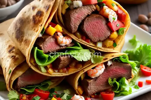 Monster steak and shrimp burritos