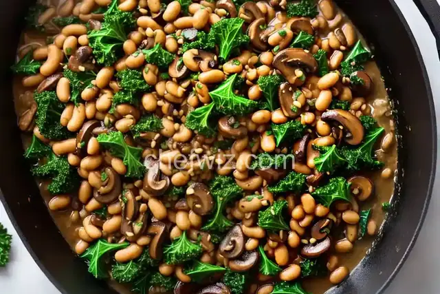 Mushroom and Kale Stir-Fry over Navy Beans