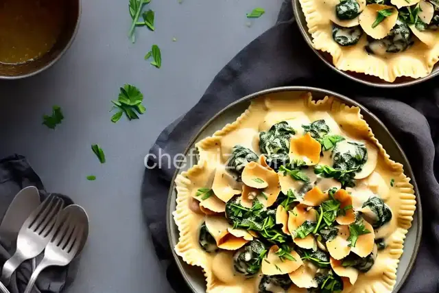 Mushroom and Spinach Ravioli with Chive Butter Sauce