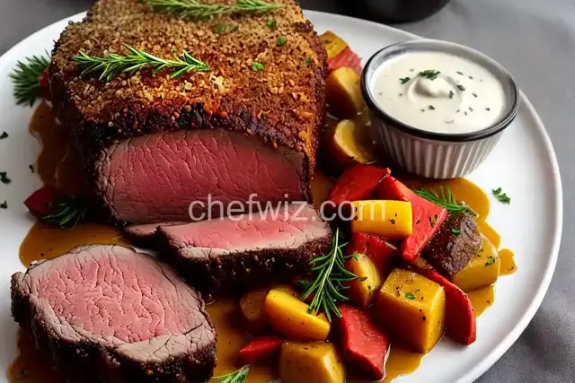 Mustard-Crusted Boneless Prime Rib Roast with Cream Sauce