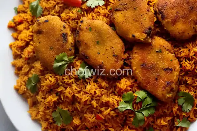 Nigerian Jollof Rice with Chicken and Fried Plantains