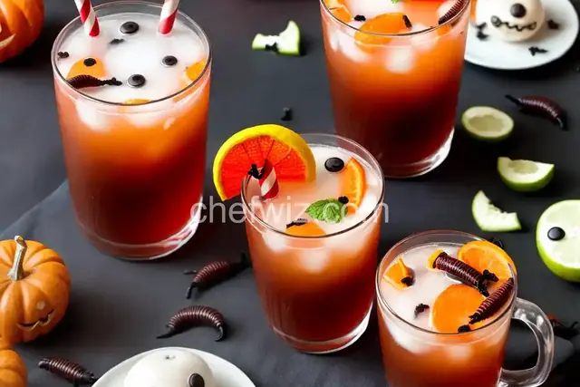 Non-Alcoholic Children's Halloween Punch with Eyeballs and Worms