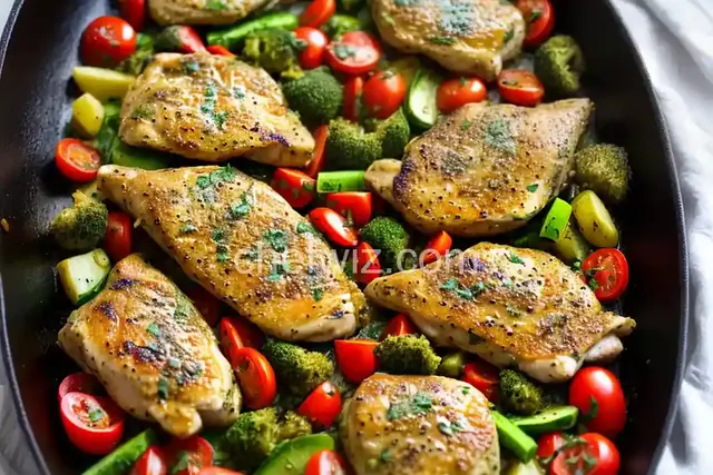 One-Skillet Chicken Thighs with Pesto and Vegetables