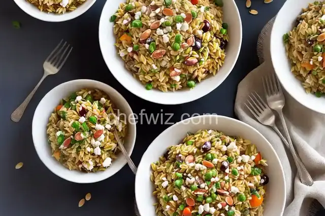 Orange Orzo Salad with Almonds, Feta and Olives