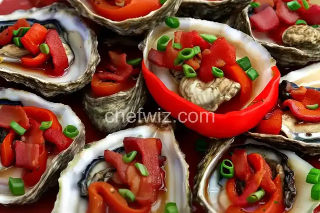 Oysters Casino with Red Bell Peppers, Chili and Bacon