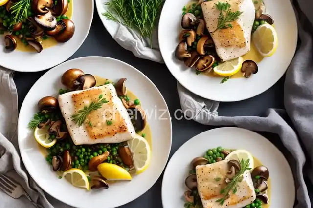 Pan-Roasted Halibut with Clamshell Mushrooms and Lemon Butter Sauce