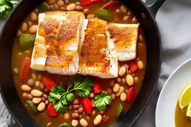 Pan-Roasted Halibut with Herbed Corona Beans