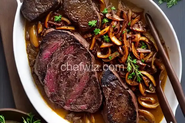 Pan-Roasted Ribeye with Caramelized Onions and White Truffle Butter