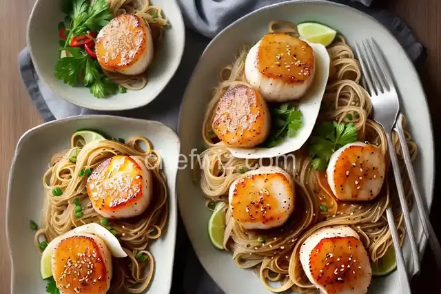 Pan Seared Scallops with Sesame Sauce and Cellophane Noodles