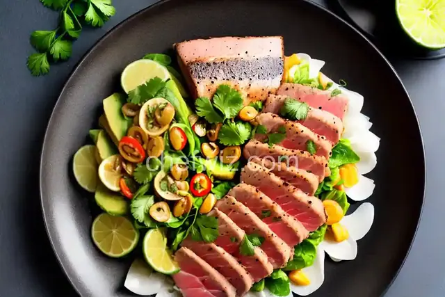 Pan-Seared Tuna with Avocado, Soy, Ginger, and Lime