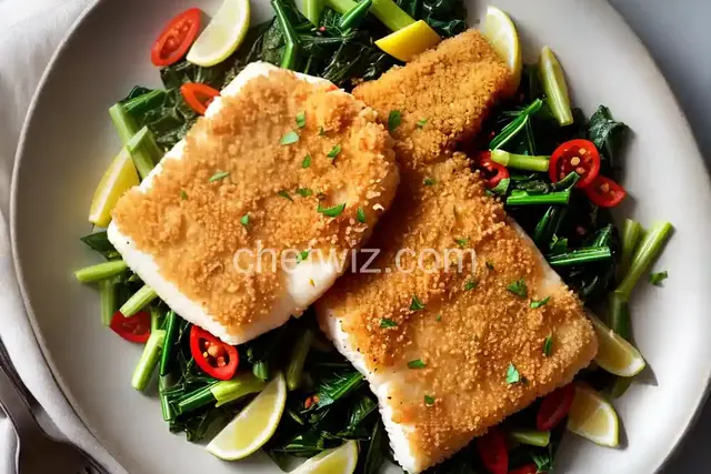 Panko-Crusted Halibut with Swiss Chard