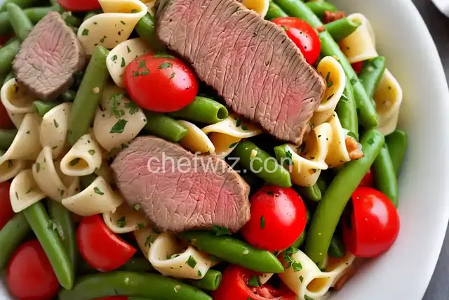 Pasta Salad With Steak, Bell Pepper, Green Beans and Bacon