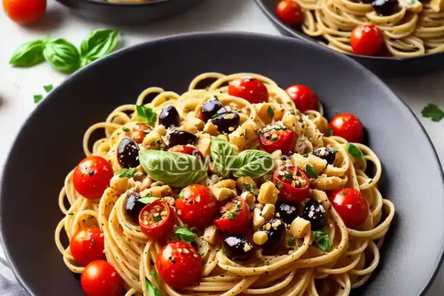 Pasta with Kalamata Olives and Roasted Cherry Tomato Sauce