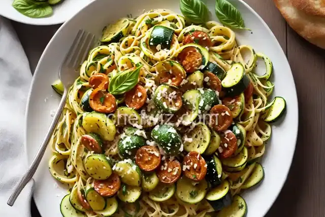 Pasta with Zucchini, Zucchini Blossoms, and Caramelized Onion