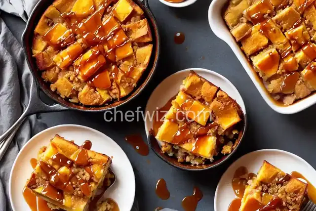 Peachy Bread Pudding with Caramel Sauce