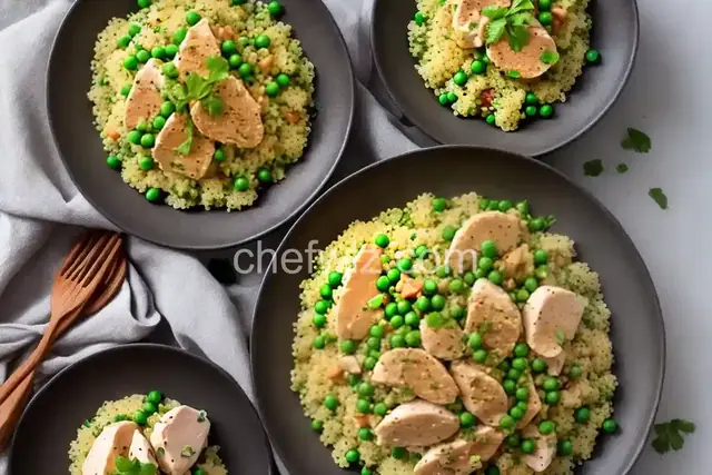 Pearl Couscous with Chicken and Peas