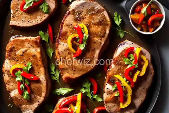 Peppercorn Pork Chops with Warm Pickled Pepper Relish