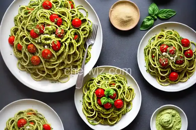 Pesto Squash Noodles and Spaghetti with Burst Cherry Tomatoes
