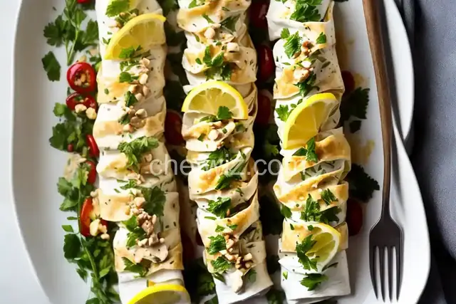 Phyllo-Wrapped Halibut Fillets with Lemon Scallion Sauce