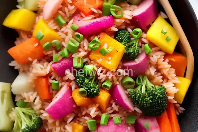 Pink rice / multiple of colored veggies