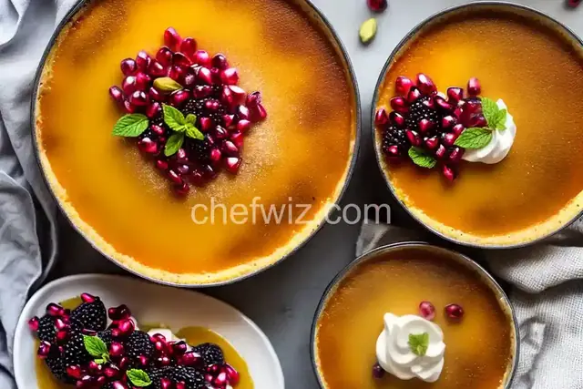 Pistachio Creme Brulee with Blackberries and Pomegranate