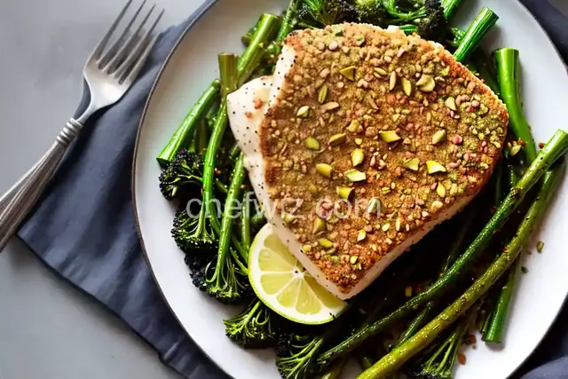 Pistachio-Crusted Halibut with Roasted Broccolini