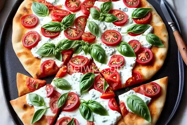 Pizzette with Gorgonzola, Tomato and Basil