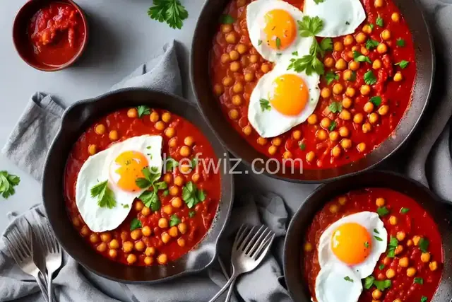Poached Eggs in Tomato Sauce with Chickpeas and Feta