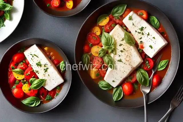Poached Halibut with Tomato and Basil