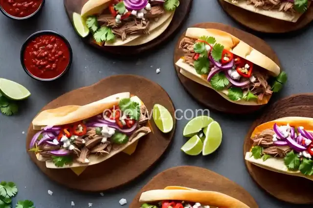Pork Carnitas and Oaxaca Cheese Shooter's-Style Sandwich With Spicy Refried Beans and Pickled Red Onions Recipe