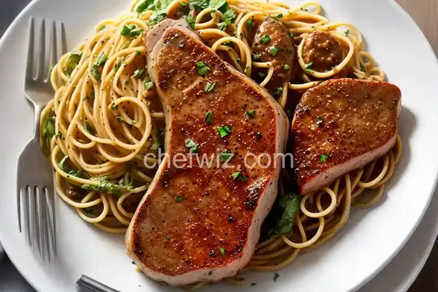 Pork Chop Piccata with Spaghetti
