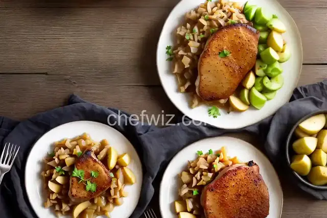 Pork Chop with Cider Gravy, Sauteed Apples, and Onions