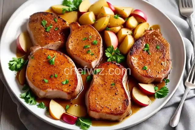 Pork Chops With Apples and Garlic Smashed Potatoes