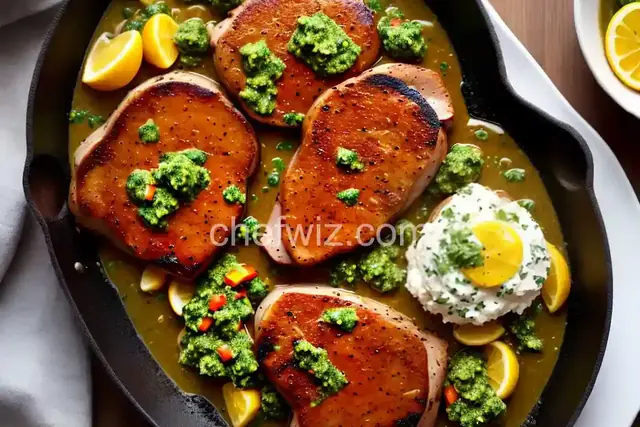 Pork Chops With Smashed Potatoes and Chimichurri Sauce