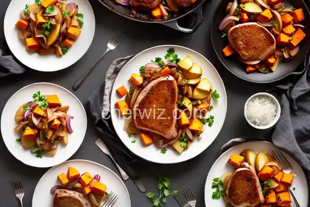 Pork Chops with Apples, Onions, and Sweet Potatoes