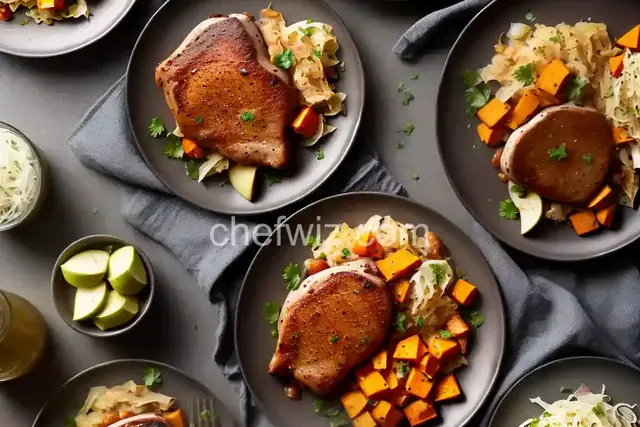 Pork Chops with Apples, Sweet Potatoes, and Sauerkraut
