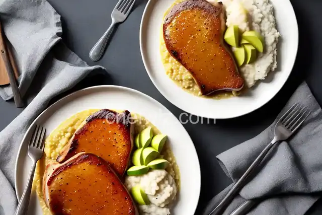 Pork Chops with Applesauce and Grits