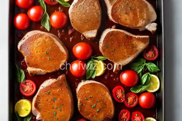 Pork Chops with Fresh Tomato, Onion, Garlic, and Feta