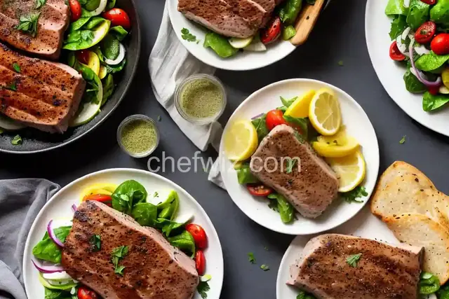 Pork Tenderloin Marinated in Garlic, Lemon and Oregano with Greek Salad