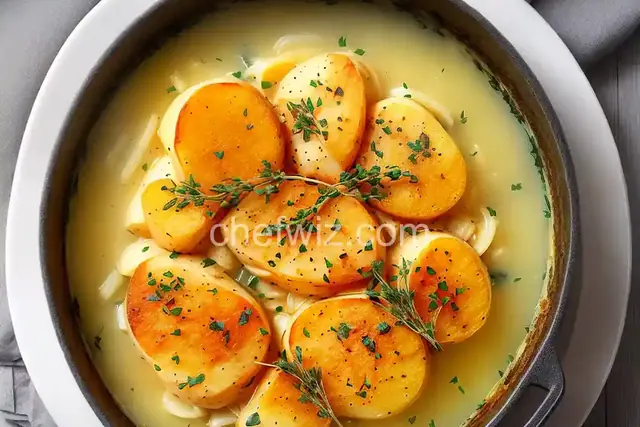 Potato Gratin With Chicken Broth, Garlic and Thyme
