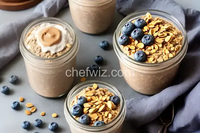Protein Powder Overnight Oats with Blueberries and Peanut Butter