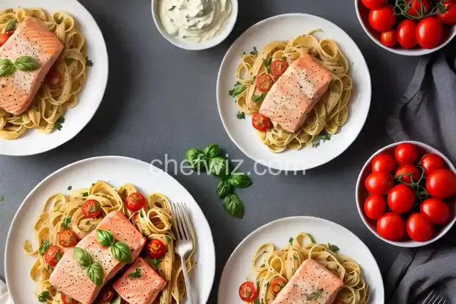 Quick Pasta with Salmon and Tomatoes in Cream Sauce