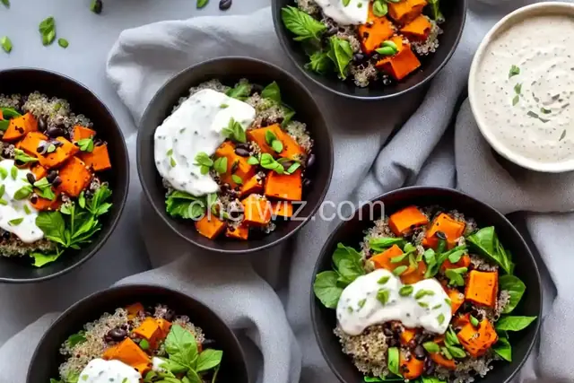 Quinoa, Sweet Potato and Black Bean Bowls with Yogurt Dressing