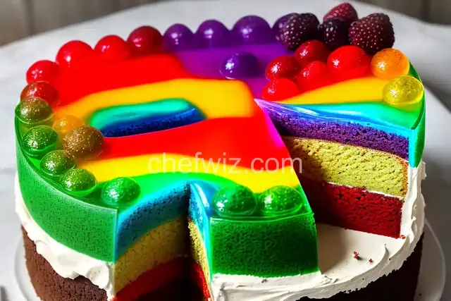 Rainbow jello shot cake