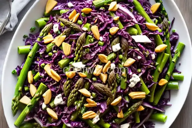 Red Cabbage-Asparagus Salad with Tahini Dressing