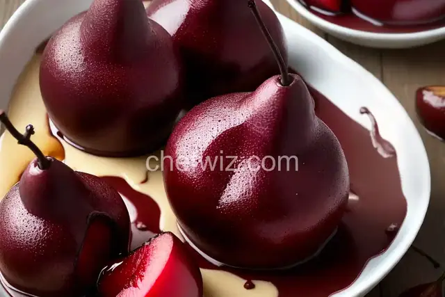 Red Wine Poached Pears with Chocolate Filling