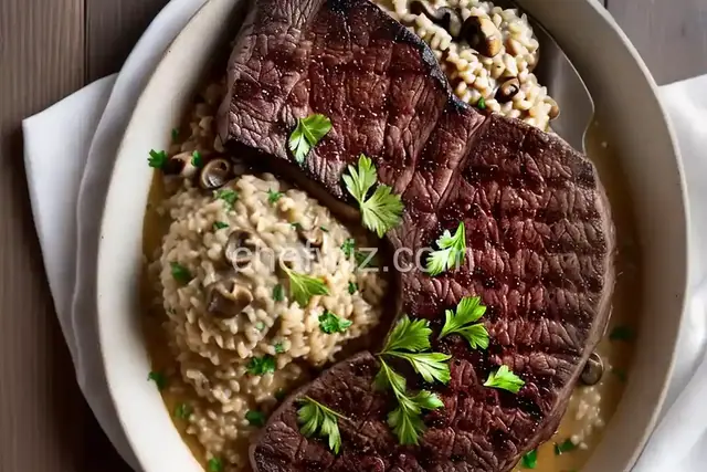 Rib-Eye Steak and Mushroom Risotto
