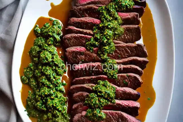 Rib-Eye Steak with Chimichurri Marinade and Dried Chile-Mustard Sauce