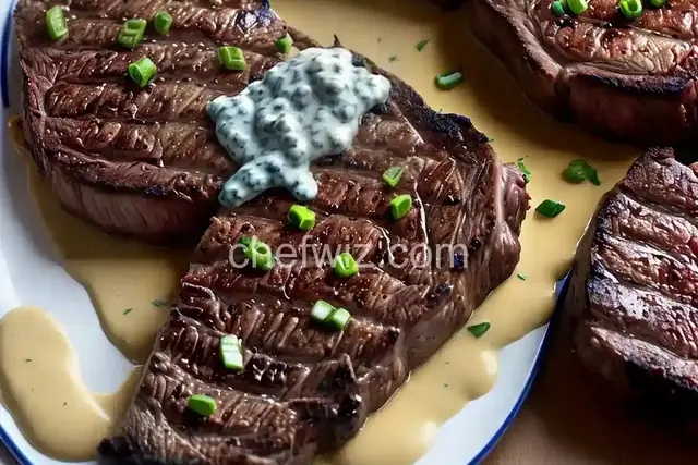 Rib Eye Steak with Onion Blue Cheese Sauce